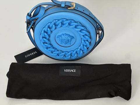 Versace Medusa Head Calf Leather Round Blue Crossbody Bag 1021602 IT NWT $1500