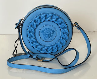 Versace Medusa Head Calf Leather Round Blue Crossbody Bag 1021602 IT NWT $1500