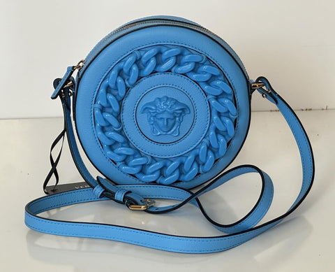 Versace Medusa Head Calf Leather Round Blue Crossbody Bag 1021602 IT NWT $1500