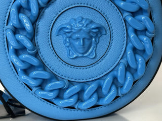 Versace Medusa Head Calf Leather Round Blue Crossbody Bag 1021602 IT NWT $1500