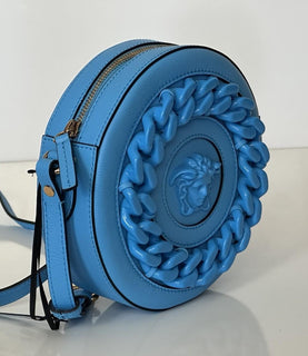 Versace Medusa Head Calf Leather Round Blue Crossbody Bag 1021602 IT NWT $1500