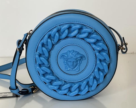 Versace Medusa Head Calf Leather Round Blue Crossbody Bag 1021602 IT NWT $1500