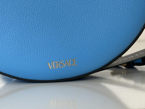 Versace Medusa Head Calf Leather Round Blue Crossbody Bag 1021602 IT NWT $1500
