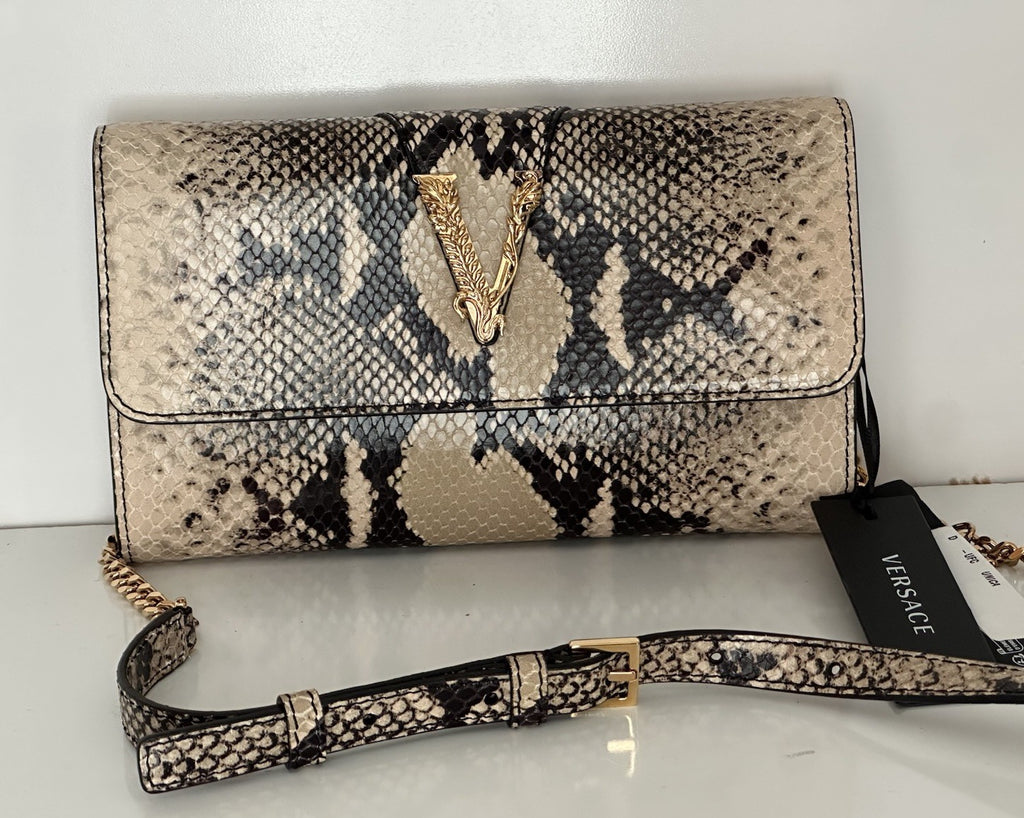 Versace Virtus Leather Brown Wallet on Chain Shoulder Bag 1006364 IT NWT $1275