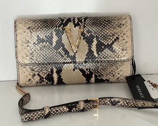 Versace Virtus Leather Brown Wallet on Chain Shoulder Bag 1006364 IT NWT $1275