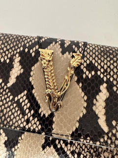 Versace Virtus Leather Brown Wallet on Chain Shoulder Bag 1006364 IT NWT $1275