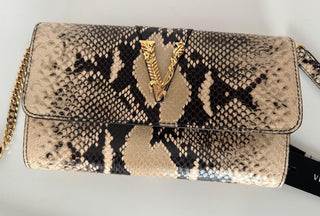 Versace Virtus Leather Brown Wallet on Chain Shoulder Bag 1006364 IT NWT $1275