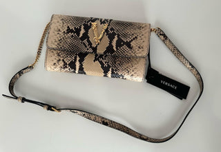 Versace Virtus Leather Brown Wallet on Chain Shoulder Bag 1006364 IT NWT $1275