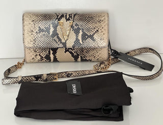 Versace Virtus Leather Brown Wallet on Chain Shoulder Bag 1006364 IT NWT $1275