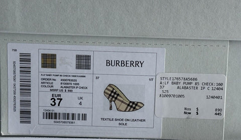 Burberry Women's Pump Alabaster IP Check Shoes 7 US (37 Eu) 8100970 IT NIB $890