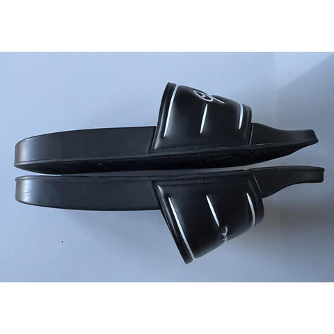 NIB $495 Versace Signature Logo Slides Sandals Black 9 US (42 Euro) IT DSU8060