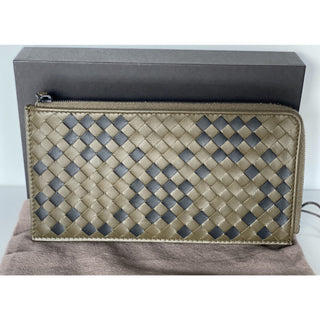 NWT $630 Bottega Veneta Intrecciato Leather Zipper Wallet Mustard/Black 566431