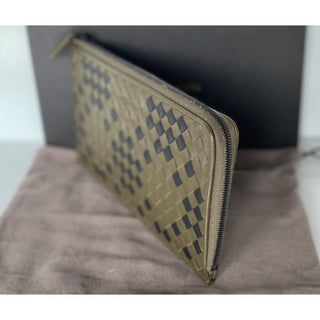 NWT $630 Bottega Veneta Intrecciato Leather Zipper Wallet Mustard/Black 566431