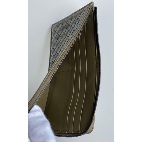 NWT $630 Bottega Veneta Intrecciato Leather Zipper Wallet Mustard/Black 566431