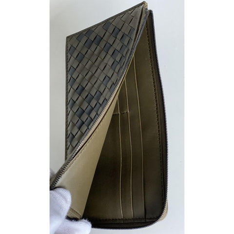 NWT $630 Bottega Veneta Intrecciato Leather Zipper Wallet Mustard/Black 566431