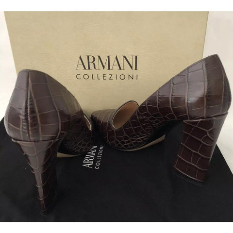 NIB $825 Armani Collezioni Women's High Heel Leather Dress Shoes 7 US X5E016 IT