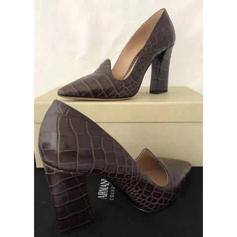 NIB $825 Armani Collezioni Women's High Heel Leather Dress Shoes 7 US X5E016 IT