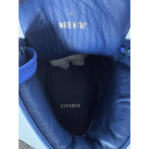 NIB $800 Versace Leather/Nylon Blue High-top Sneakers 8 US (41 Euro) DSU7828S