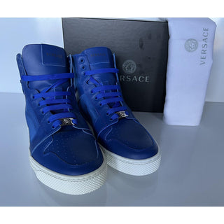 NIB $800 Versace Leather/Nylon Blue High-top Sneakers 8 US (41 Euro) DSU7828S