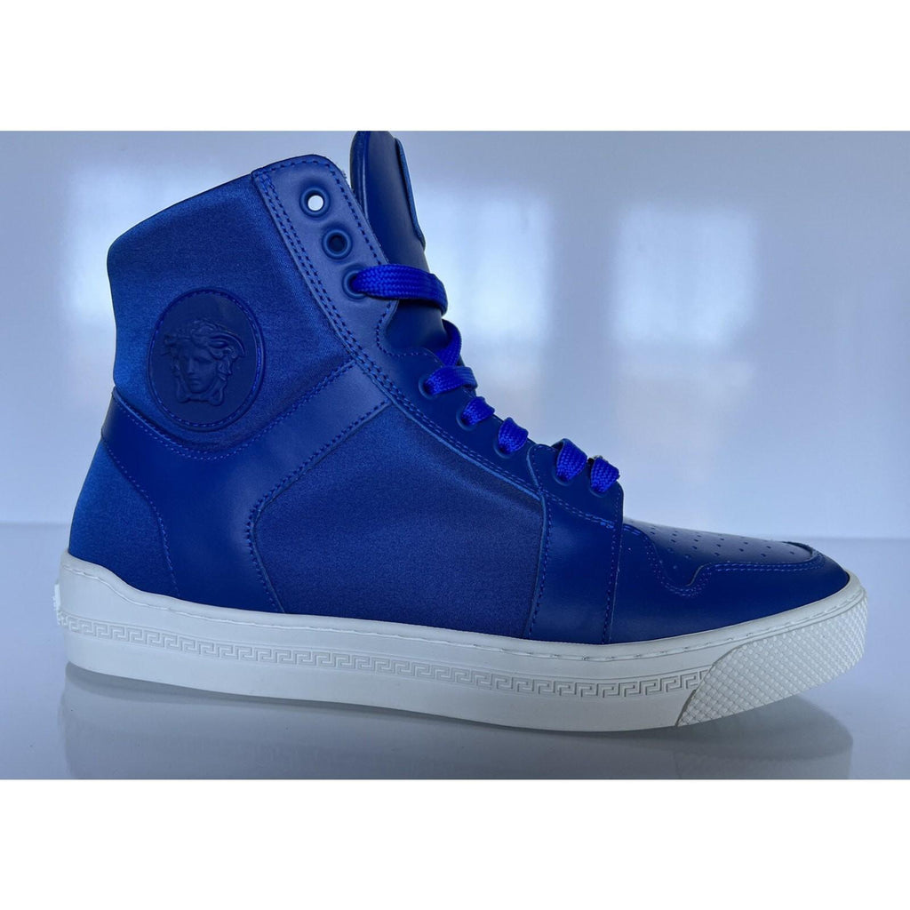 NIB $800 Versace Leather/Nylon Blue High-top Sneakers 8 US (41 Euro) D – BAYSUPERSTORE