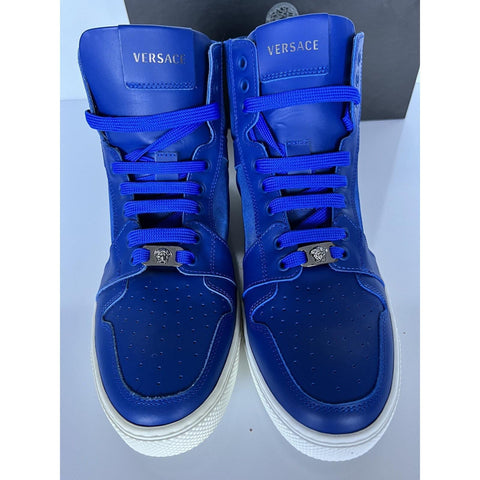 NIB $800 Versace Leather/Nylon Blue High-top Sneakers 8 US (41 Euro) DSU7828S