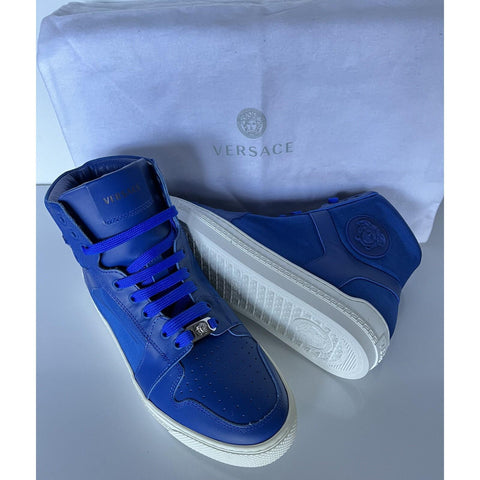 NIB $800 Versace Leather/Nylon Blue High-top Sneakers 8 US (41 Euro) DSU7828S