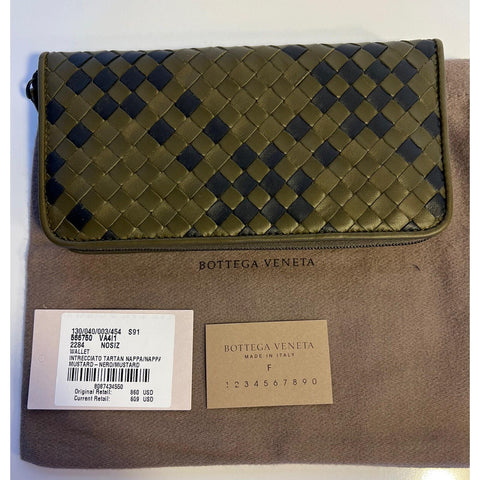 NWT $860 Bottega Veneta Zipper Napa Leather Wallet Mustard/Black Italy 566750