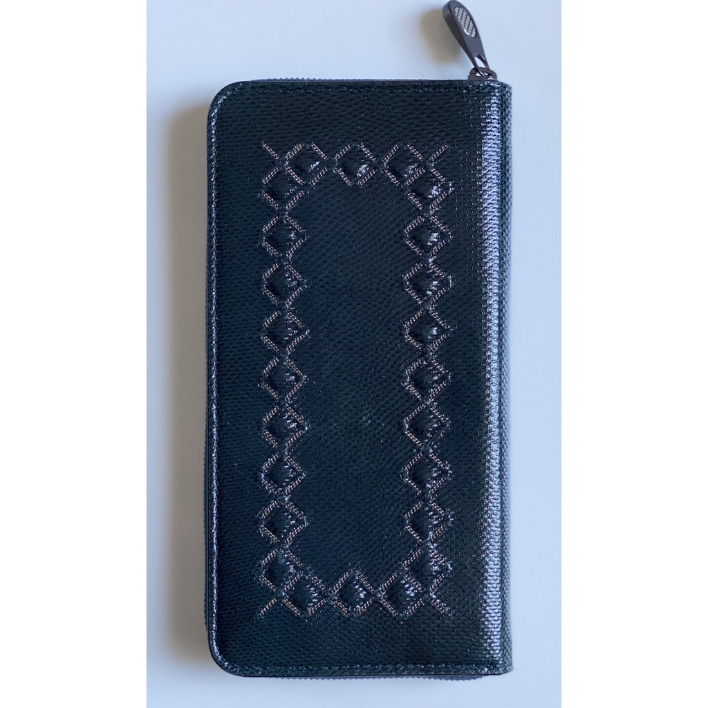 NWT $980 Bottega Veneta Zipper Karung Shiny Leather Brighton Black Wallet 547964