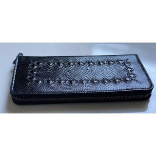 NWT $980 Bottega Veneta Zipper Karung Shiny Leather Brighton Black Wallet 547964