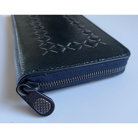 NWT $980 Bottega Veneta Zipper Karung Shiny Leather Brighton Black Wallet 547964