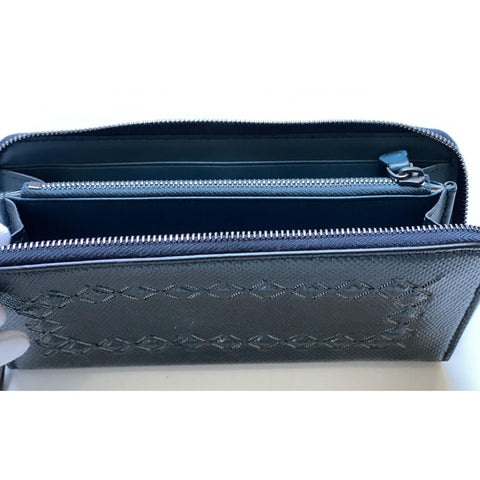 NWT $980 Bottega Veneta Zipper Karung Shiny Leather Brighton Black Wallet 547964