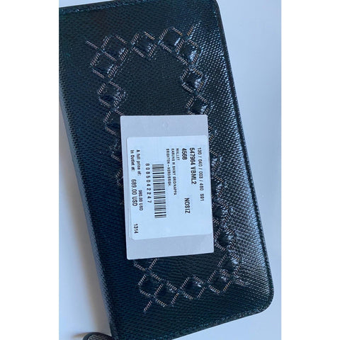 NWT $980 Bottega Veneta Zipper Karung Shiny Leather Brighton Black Wallet 547964