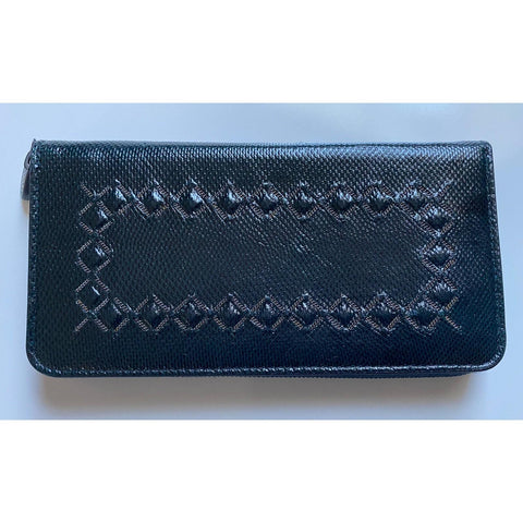 NWT $980 Bottega Veneta Zipper Karung Shiny Leather Brighton Black Wallet 547964