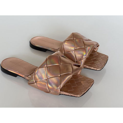 NWT $1350 Bottega Veneta Lido Violet - Old Rose Flat Sandals Shoes 8 US 608853