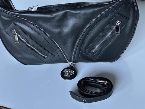 Versace Silver Medusa Head Calf Leather Medium Black Hobo Bag 1007679 NWT $2325