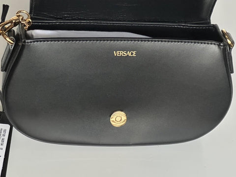 Versace La Greca Leather Black Medium Shoulder Bag 1007128 Italy NWT $2775