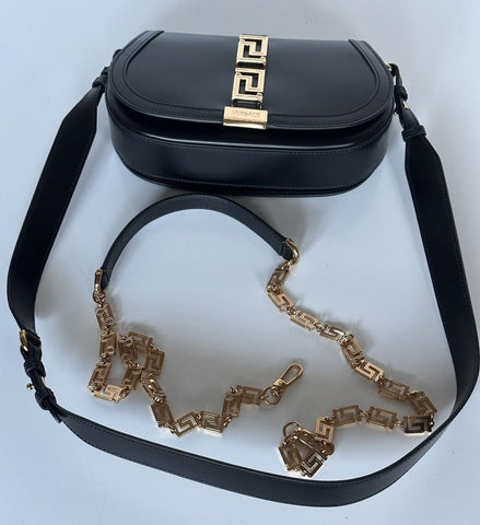 Versace La Greca Leather Black Medium Shoulder Bag 1007128 Italy NWT $2775