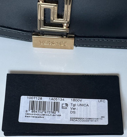 Versace La Greca Leather Black Medium Shoulder Bag 1007128 Italy NWT $2775
