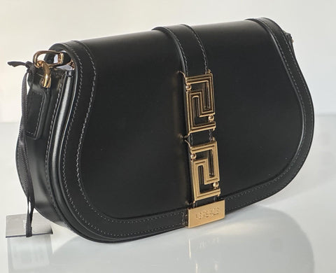 Versace La Greca Leather Black Medium Shoulder Bag 1007128 Italy NWT $2775