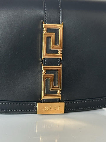 Versace La Greca Leather Black Medium Shoulder Bag 1007128 Italy NWT $2775