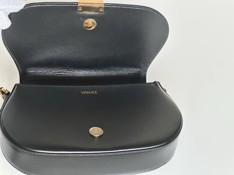 Versace La Greca Leather Black Medium Shoulder Bag 1007128 Italy NWT $2775