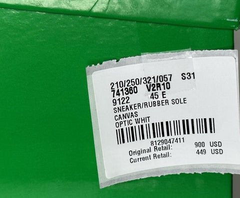 Bottega Veneta Rubber Sole Canvas Optic White Sneakers 12 US 741360 NIB $900