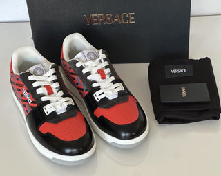 Versace Greca Men’s Leather Black/Orange Red Sneakers 12 US (45) 1013377 IT NIB