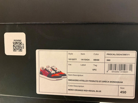 Versace Greca Men’s Leather Black/Orange Red Sneakers 12 US (45) 1013377 IT NIB