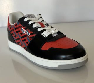 Versace Greca Men’s Leather Black/Orange Red Sneakers 12 US (45) 1013377 IT NIB