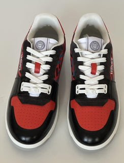 Versace Greca Men’s Leather Black/Orange Red Sneakers 12 US (45) 1013377 IT NIB