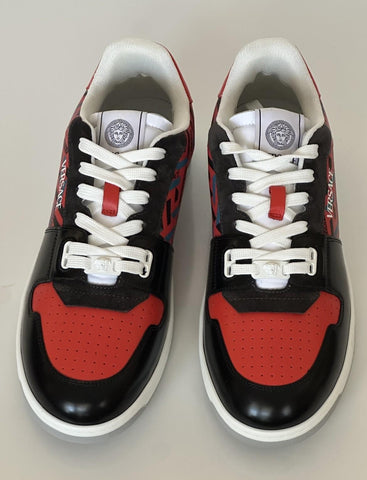 Versace Greca Men’s Leather Black/Orange Red Sneakers 12 US (45) 1013377 IT NIB