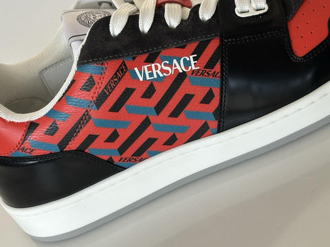 Versace Greca Men’s Leather Black/Orange Red Sneakers 12 US (45) 1013377 IT NIB