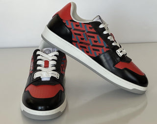 Versace Greca Men’s Leather Black/Orange Red Sneakers 12 US (45) 1013377 IT NIB