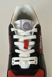 Versace Greca Men’s Leather Black/Orange Red Sneakers 12 US (45) 1013377 IT NIB